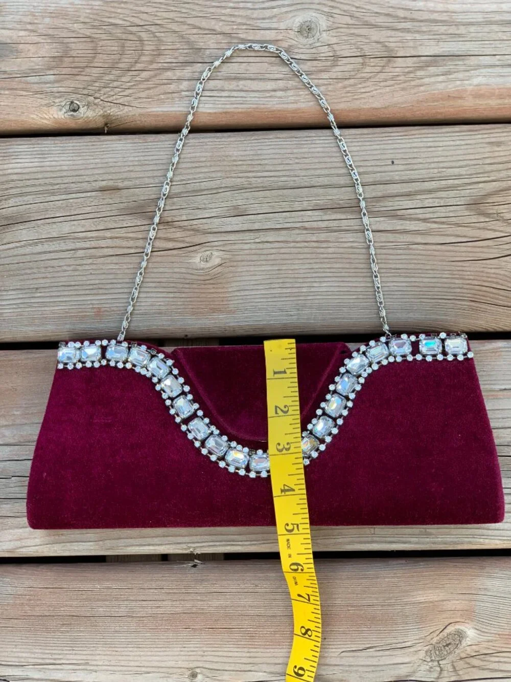 Vtg Burgundy Velvet Rhinestone Clutch Shoulder Bag Handbag Gala Evening Purse